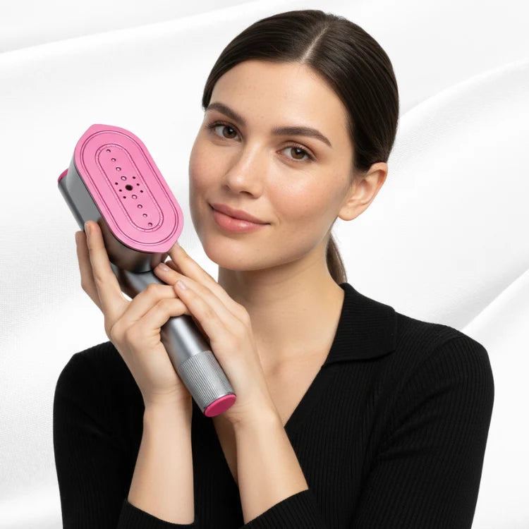 Customer holding MoraIron garment steamer